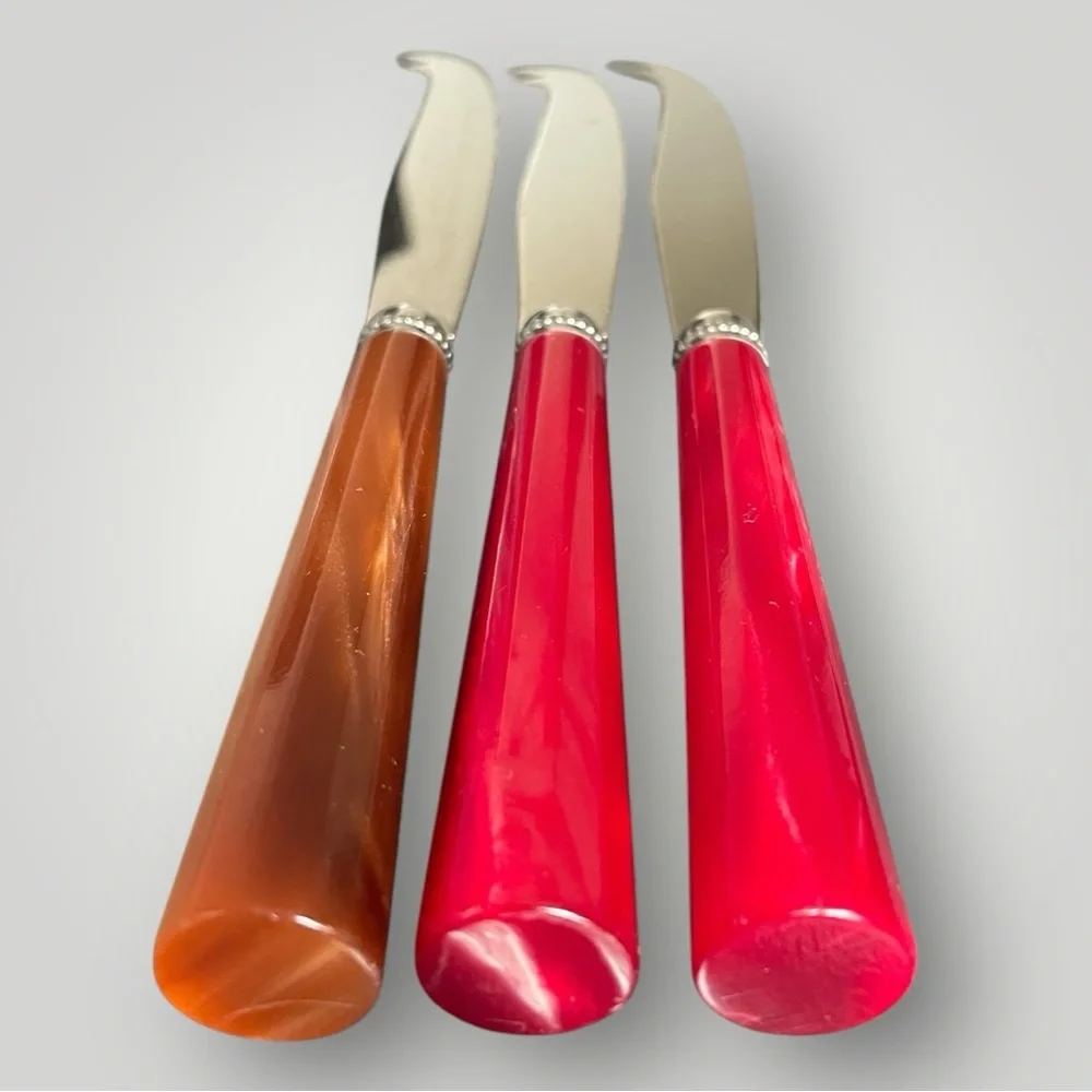 Savoir Vivre Fork Tipped Cheese Knife Set of 3 Pearlized Colorful France Vintage